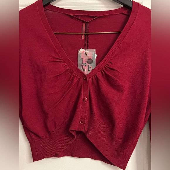 NWT Silvian Heach Deep Red Cropped Button Front Long Sleeve Cardigan Size XL - Picture 9 of 14